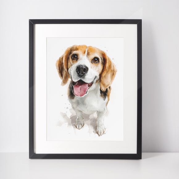 Watercolor Beagle Portrait Wall Art Print Poster, Unframed - Pet Artwork - Picture 3 of 5